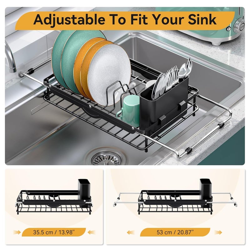TOOLF Over the Sink Dish Drying Rack,In Sink Dish Drying Racks,Expandable Dish Rack Over Sink Counter,Adjustable Dish Drainer for Inside Sink with Utensil Holder, Stainless Steel Dish Strainer Compact Size - Image 3